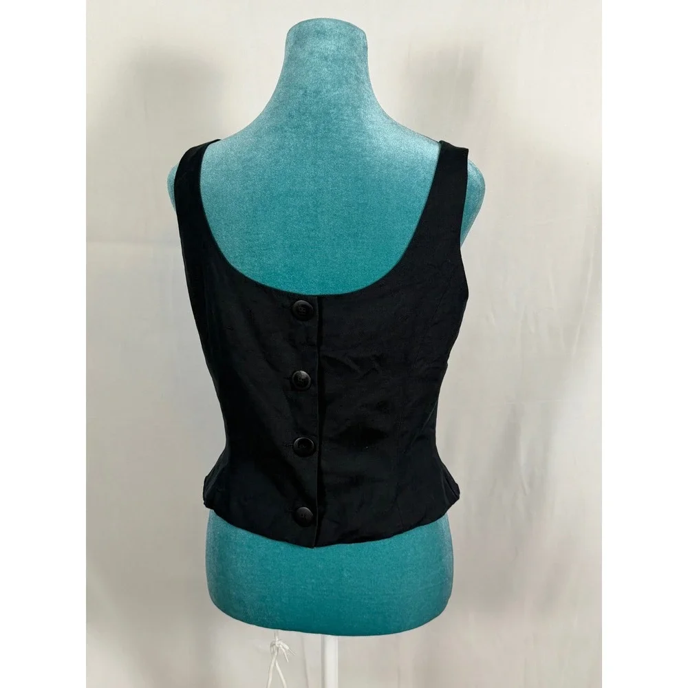 Vintage‎ Finity Black 100% Silk Button Back Tank Top Shell Blouse Size 6 Womens